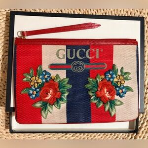 Gucci canvas Red and Blue Floral Clutch
